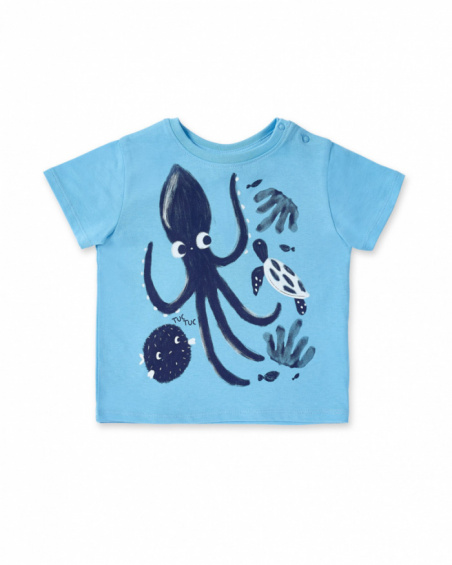T-shirt garçon bleu en maille pieuvre collection Ocean Wonders