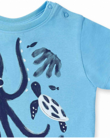 T-shirt garçon bleu en maille pieuvre collection Ocean Wonders