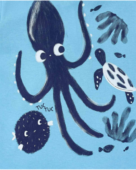 T-shirt garçon bleu en maille pieuvre collection Ocean Wonders
