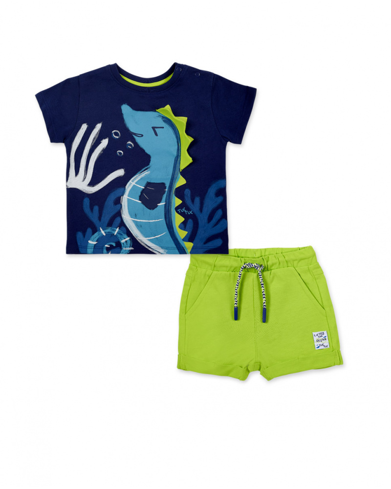 Ensemble tricot garçon bleu vert collection Ocean Wonders