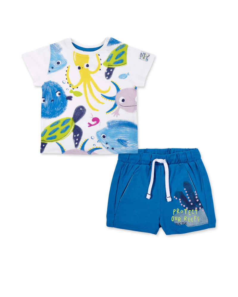Ensemble tricot garçon bleu blanc collection Ocean Wonders