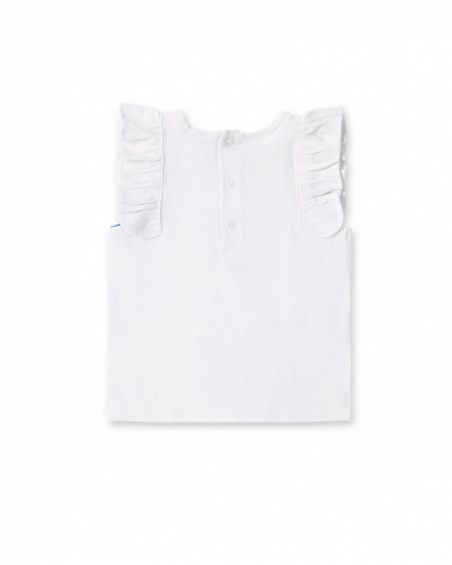 T-shirt fille blanc en maille à volants collection Ocean Wonders