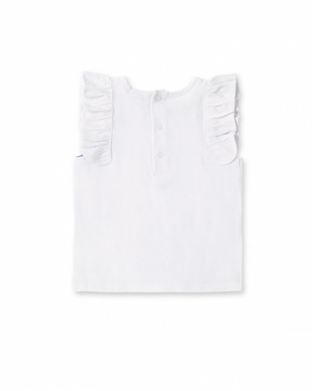 T-shirt fille blanc en maille à volants collection Ocean Wonders
