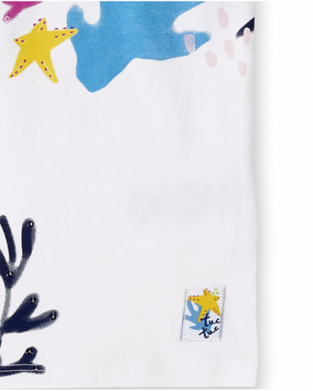 T-shirt fille blanc en maille à volants collection Ocean Wonders