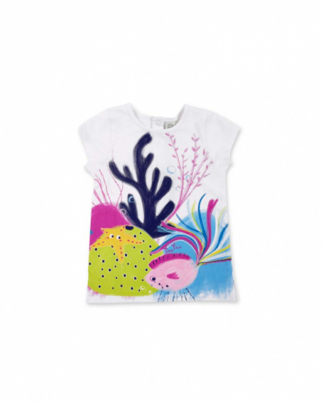 T-shirt fille en maille blanc collection Ocean Wonders