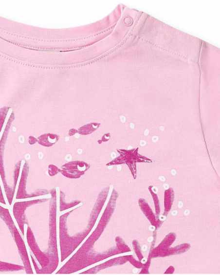 T-shirt fille en maille rose collection Ocean Wonders