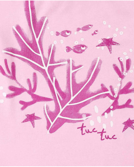 T-shirt fille en maille rose collection Ocean Wonders