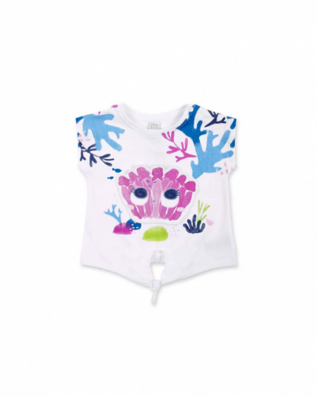 T-shirt fille en maille blanche nouée collection Ocean Wonders T-shirt fille en maille blanche nouée collection Ocean Wonders