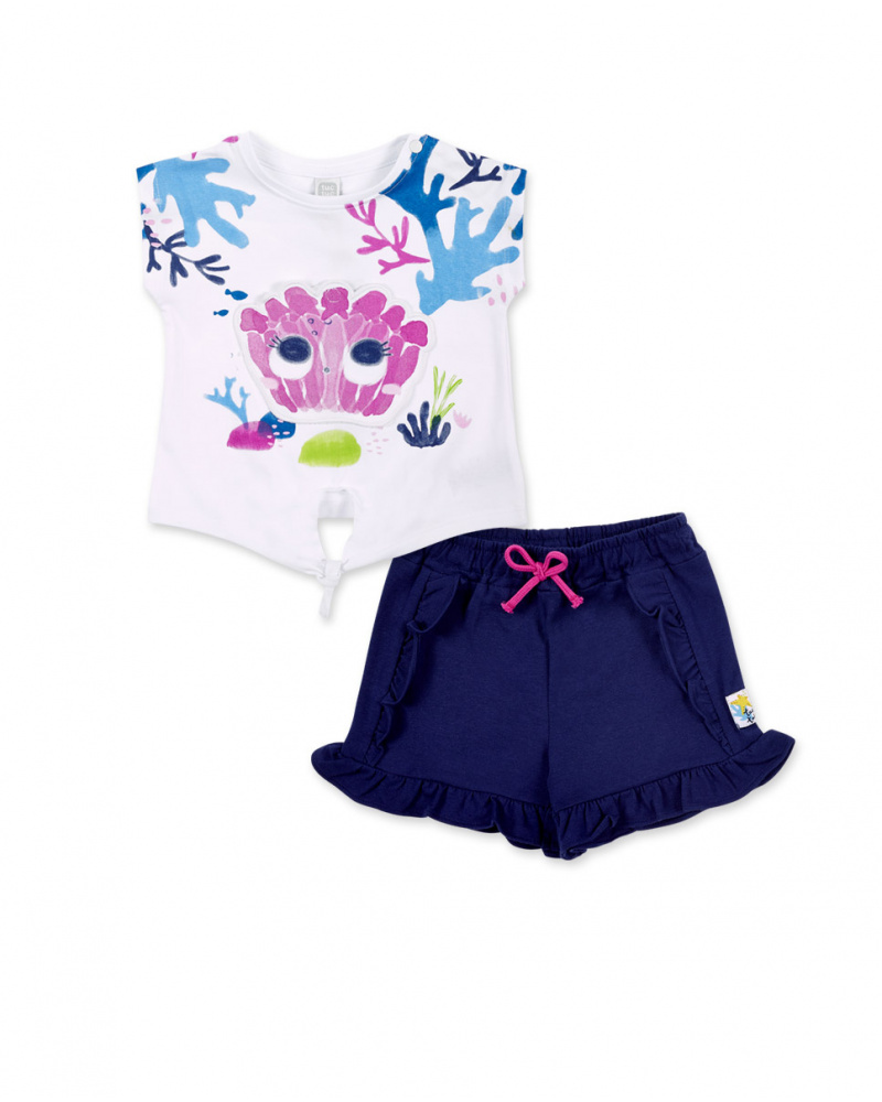 Ensemble fille en maille blanc marine collection Ocean Wonders