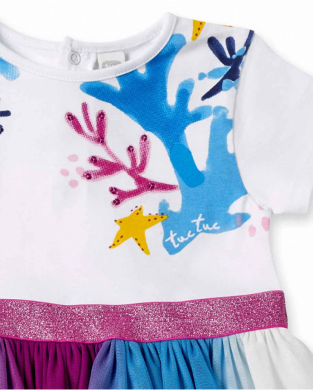 Robe fille en maille de tulle blanc. collection Ocean Wonders