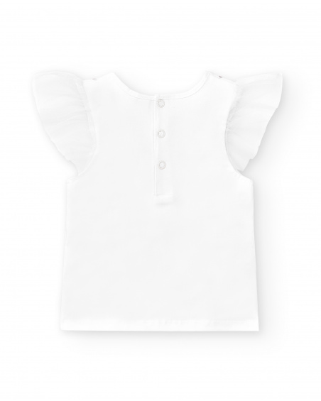 T-shirt fille blanc en maille à volants collection Creamy Ice