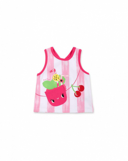 T-shirt fille en maille blanc rose collection Creamy Ice