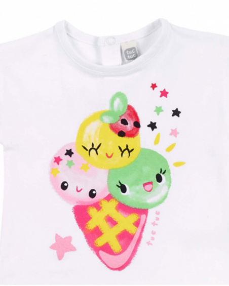 T-shirt fille en maille blanc crème glacée collection Creamy Ice