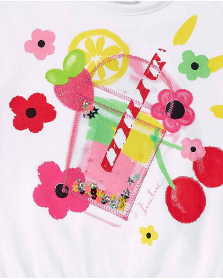 T-shirt froncé en maille blanche fille collection Creamy Ice