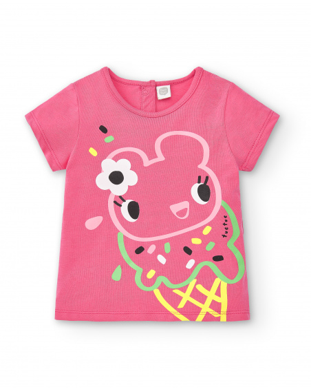 T-shirt fille en maille rose collection Creamy Ice