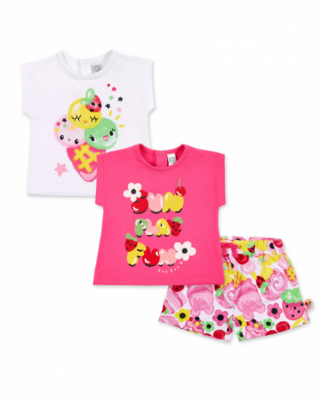 Ensemble trois pièces fille en maille rose collection Creamy Ice