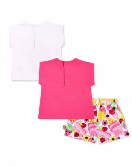 Ensemble trois pièces fille en maille rose collection Creamy Ice
