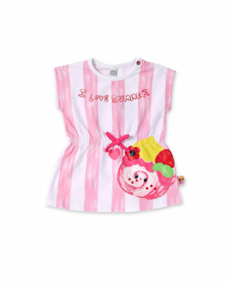 Robe fille en maille rose blanc collection Creamy Ice
