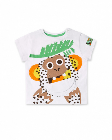 T-shirt garçon blanc en maille avec appliqués collection Banana