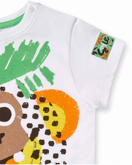 T-shirt garçon blanc en maille avec appliqués collection Banana