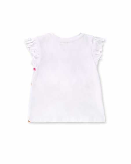 T-shirt fille blanc en maille à franges collection Banana