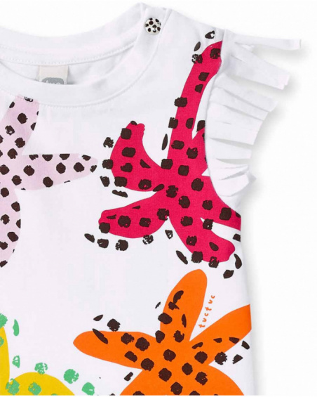 T-shirt fille blanc en maille à franges collection Banana