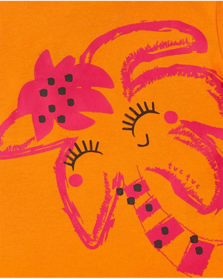 T-shirt fille orange en maille collection Banana Records