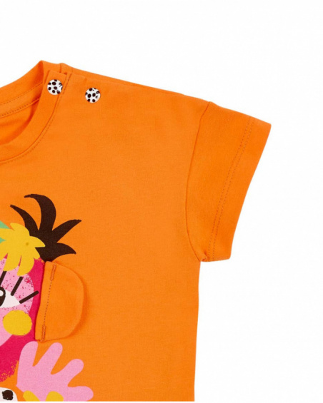T-shirt fille orange en maille avec appliqués collection Banana