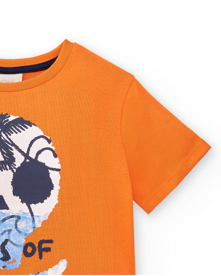 T-shirt garçon orange en maille Collection Sons Of Fun