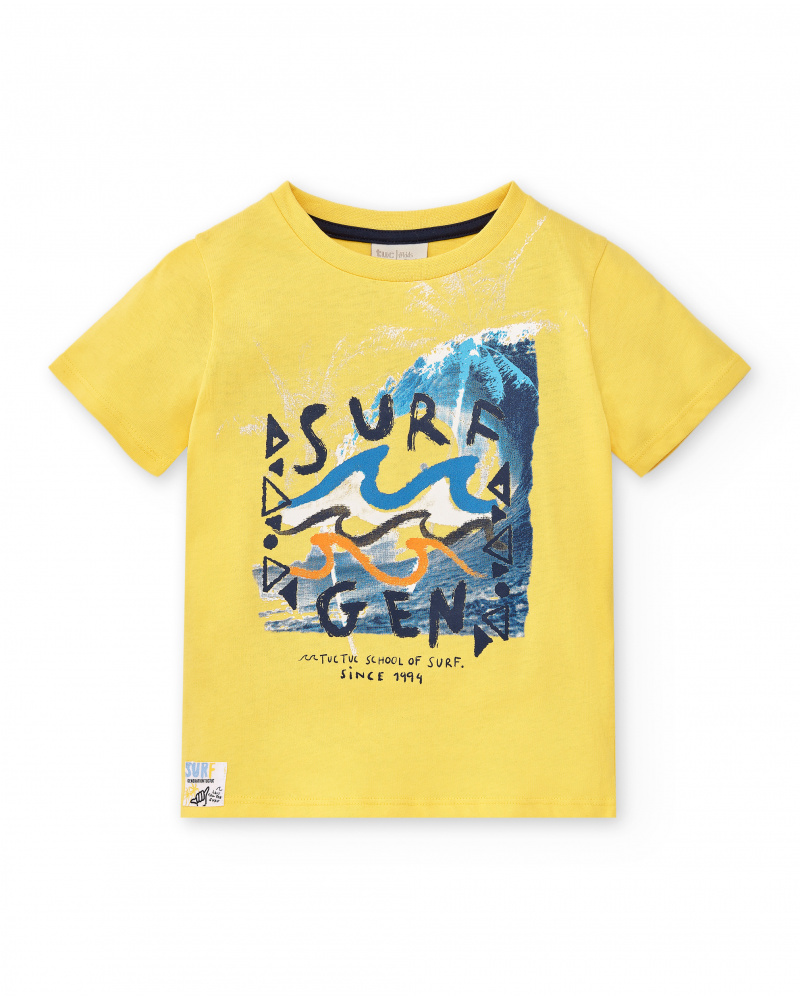 T-shirt garçon en maille jaune Collection Sons Of Fun