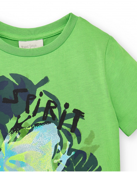 T-shirt garçon en maille vert Collection Savage Spirit