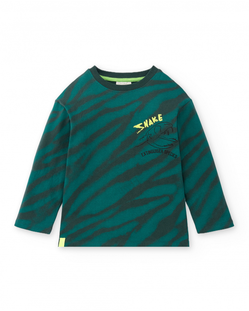T-shirt tricot rayé vert pour garçon Collection Savage Spirit