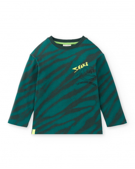 T-shirt tricot rayé vert pour garçon Collection Savage Spirit