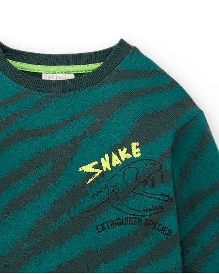 T-shirt tricot rayé vert pour garçon Collection Savage Spirit