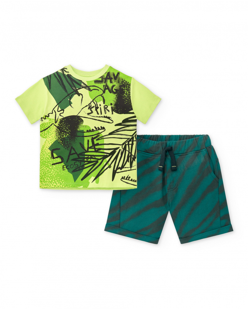 Ensemble tricot peluche vert garçon Collection Savage Spirit