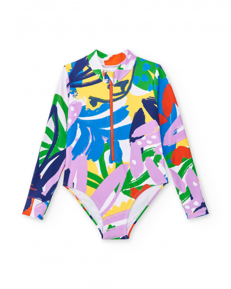 Maillot de bain fille blanc zippé Collection Rockin The Jungle