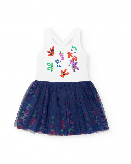 Robe fille en maille tulle blanc marine Collection Rockin The
