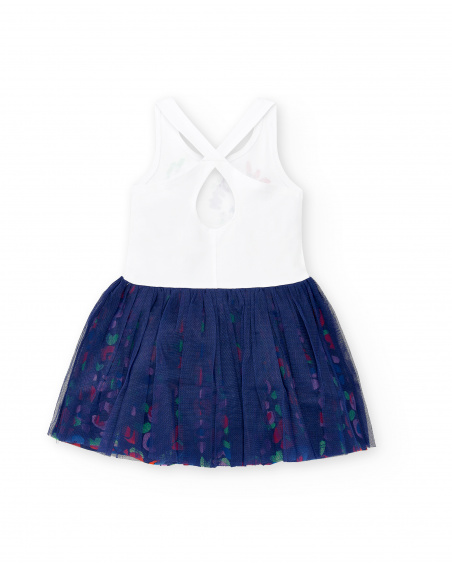 Robe fille en maille tulle blanc marine Collection Rockin The