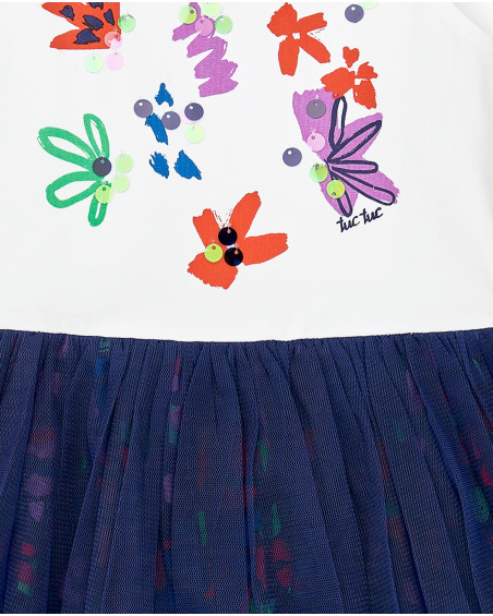 Robe fille en maille tulle blanc marine Collection Rockin The