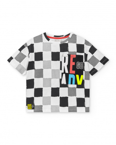 T-shirt garçon en maille noir blanc Collection Race Car
