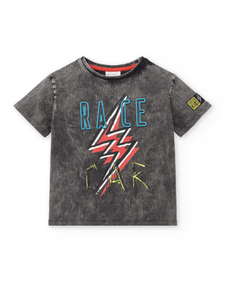 T-shirt garçon gris en maille Collection Race Car