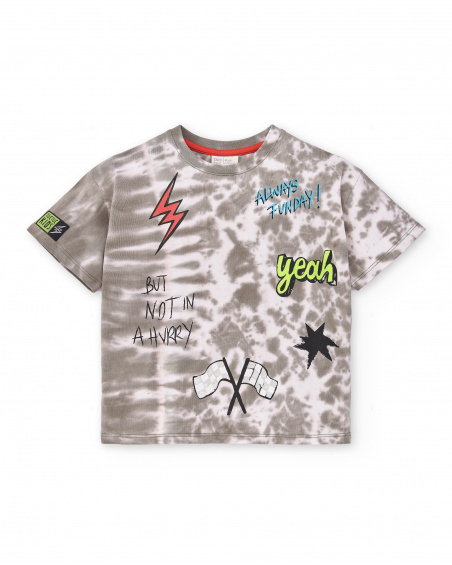 T-shirt garçon en maille Tie Dye Gris Collection Race Car