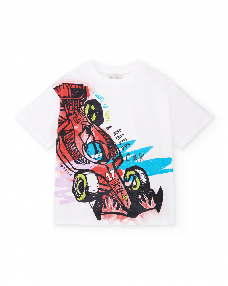 T-shirt garçon en maille blanc Collection Race Car