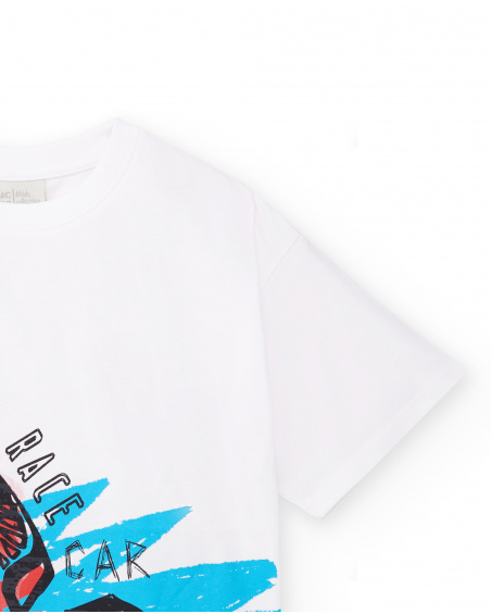 T-shirt garçon en maille blanc Collection Race Car