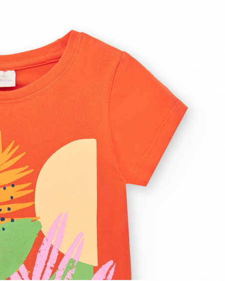 T-shirt fille orange en maille Collection Paradise Beach