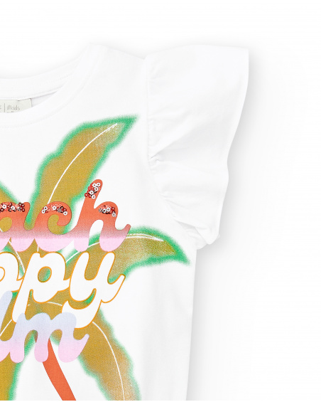 T-shirt fille en maille blanc Collection Paradise Beach