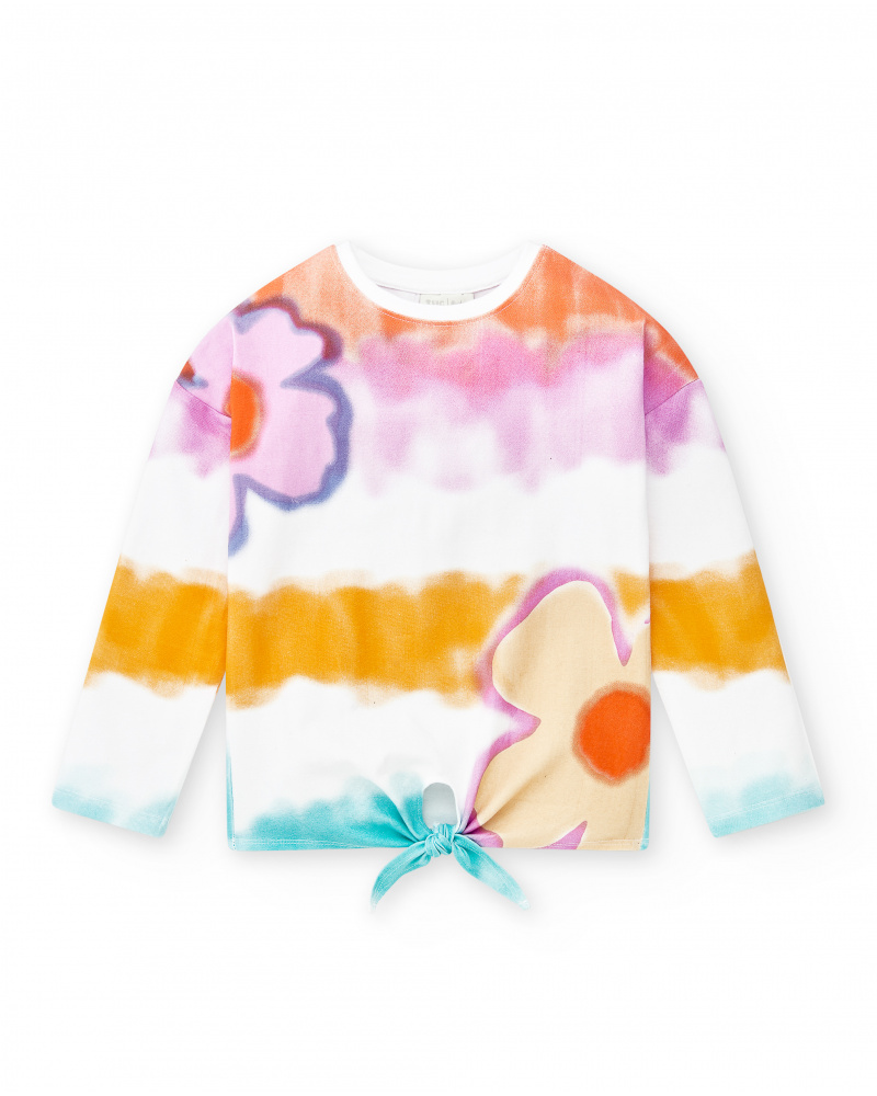 T-shirt long en maille blanc fille Collection Paradise Beach