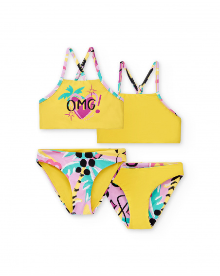 Bikini fille réversible jaune Collection Flamingo Mood