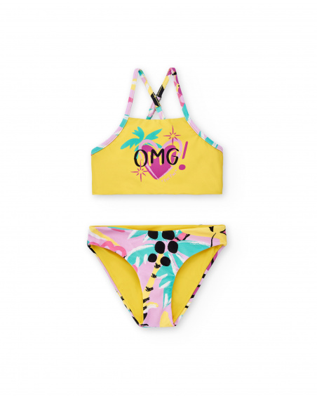 Bikini fille réversible jaune Collection Flamingo Mood