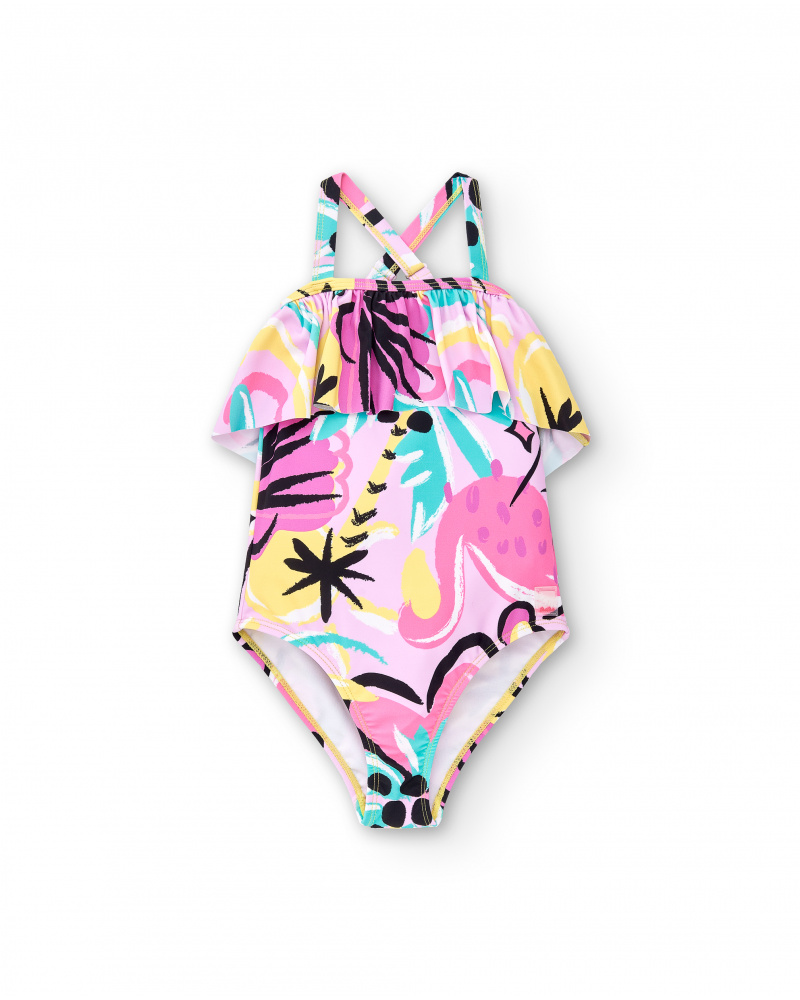Maillot de bain fille lilas à volants Collection Flamingo Mood
